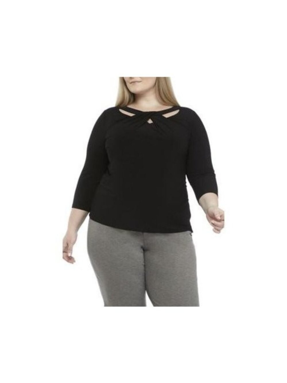 KASPER Twist Neck Cutout polyester Top Black peekaboo cutout Plus Size 1X $79